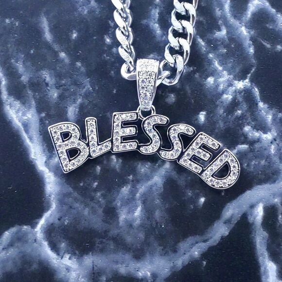 Customized Other - 24" Cuban Chain & 14K White Gold Finish Blessed